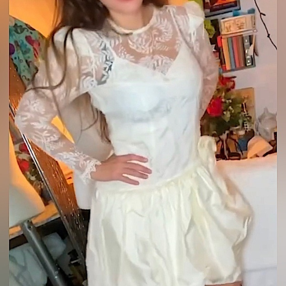 🌷Joseph Ribkoff 🌷Vintage Lace Flower & Pearl Embroidery Trim Wedding Style Dress - Picture 12 of 12